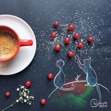 رسم تصاویر زیبا در  پس زمینه ی  قهوه صبحانه ی من