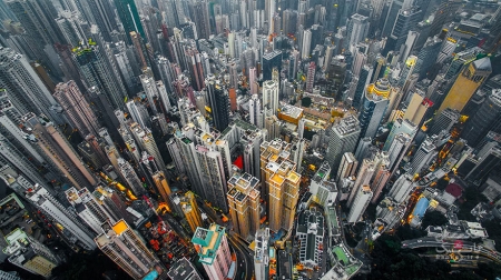 نمایش تراکم ساختمان های شهرهای هنگ کنگ با عکس های هوایی