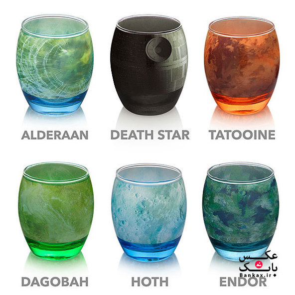 لیوان های شیشه ای با طرح سیارات معروف از جنگ ستارگان/بانک عکس
