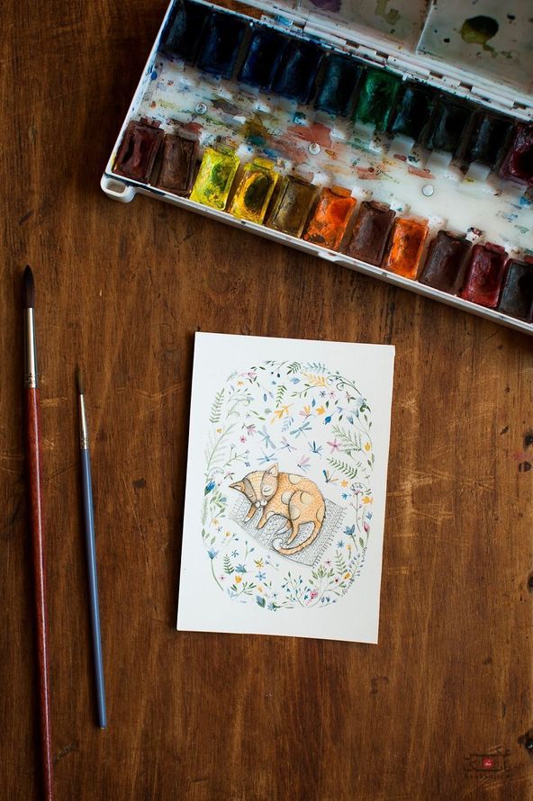 نقاشی گربه های ملوس با آبرنگ و جوهر/بانک عکس