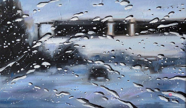 باران روی بوم نقاشی، شیشه جلو اتومبیل/بانک عکس