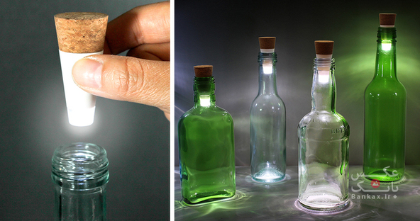 تبدیل بطری به چراغ با LED های قابل شارژ و چوب پنبه/بانک عکس