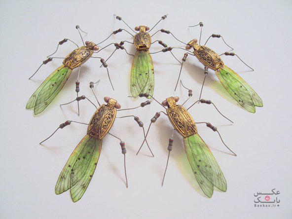حشرات بالدار ساخته شده از مادربوردهای قدیمی و الکتریسیته/بانک عکس
