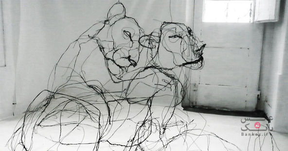 مجسمه حیوانات مفتولی که مانند طراحی با مداد ساخته شده اند/بانک عکس
